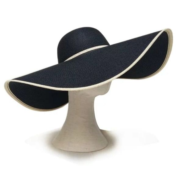 Black Women Floppy Wide Brim straw hat - Picture 2 of 5